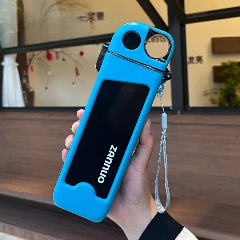 Sticla de Apa pentru Sport, Vivimall, 350 ml, cu Pai si Capac, 23x7x4.4 cm, Buton de Blocare, din PC, Bleu - vivimall.ro