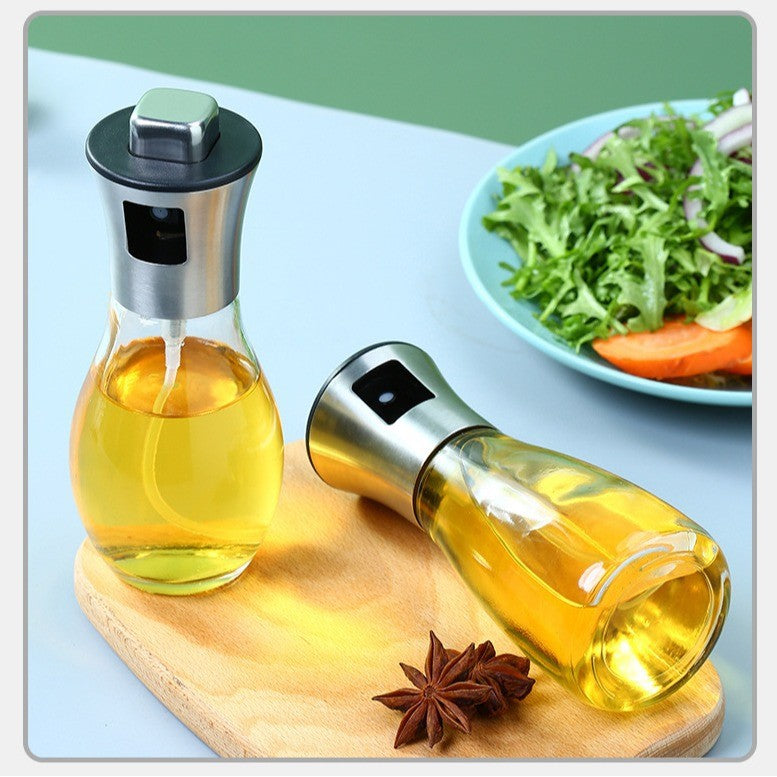Sticla de ulei cu Pulverizator, Vivimall, Sticla pentru Lichide de Bucatarie, Otet, Sos, 16.7 x 5.2 cm, Volum 200 ml, Gri - vivimall.ro