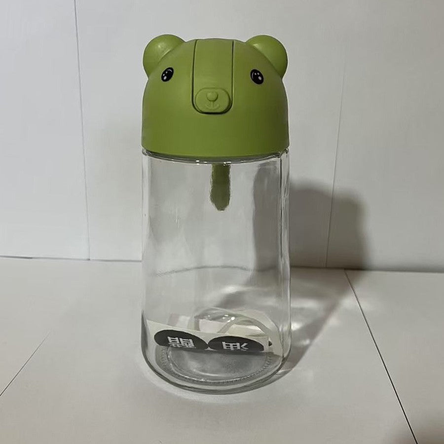 Recipient de ulei, Vivimall, Model Ursulet, Sticla pentru Lichide de Bucatarie, Inchidere Deschidere Automata, 18.5 x 13 cm, Volum 630 ml, Verde - vivimall.ro