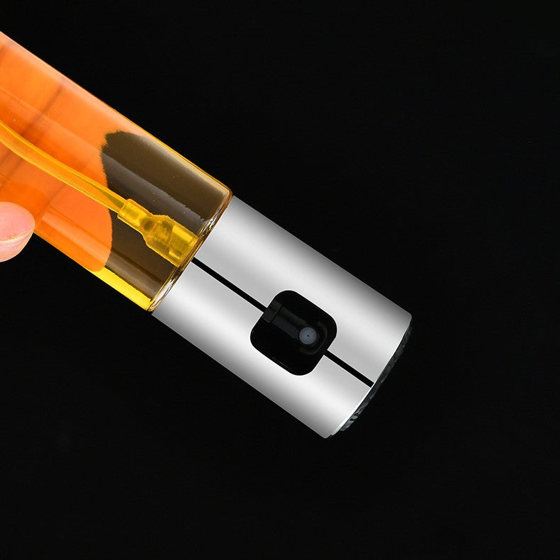 Sticla Pulverizator pentru Bucatariei, Vivimall, Spray pentru Gratar, din Sticla cu Capac din Inox, 18 x 4.2 cm, volum 100 ml, Trasnparenta cu Capac Gri - vivimall.ro