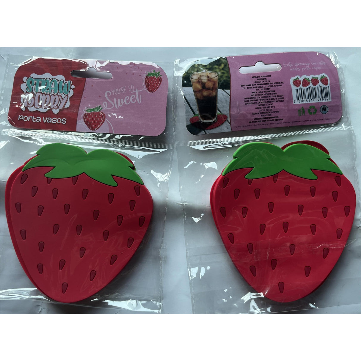 Suport pentru Pahar, Vivimall, Model Capsuna, din PVC, 10 x 12 cm, Rezistent la Caldura, Rosu - vivimall.ro