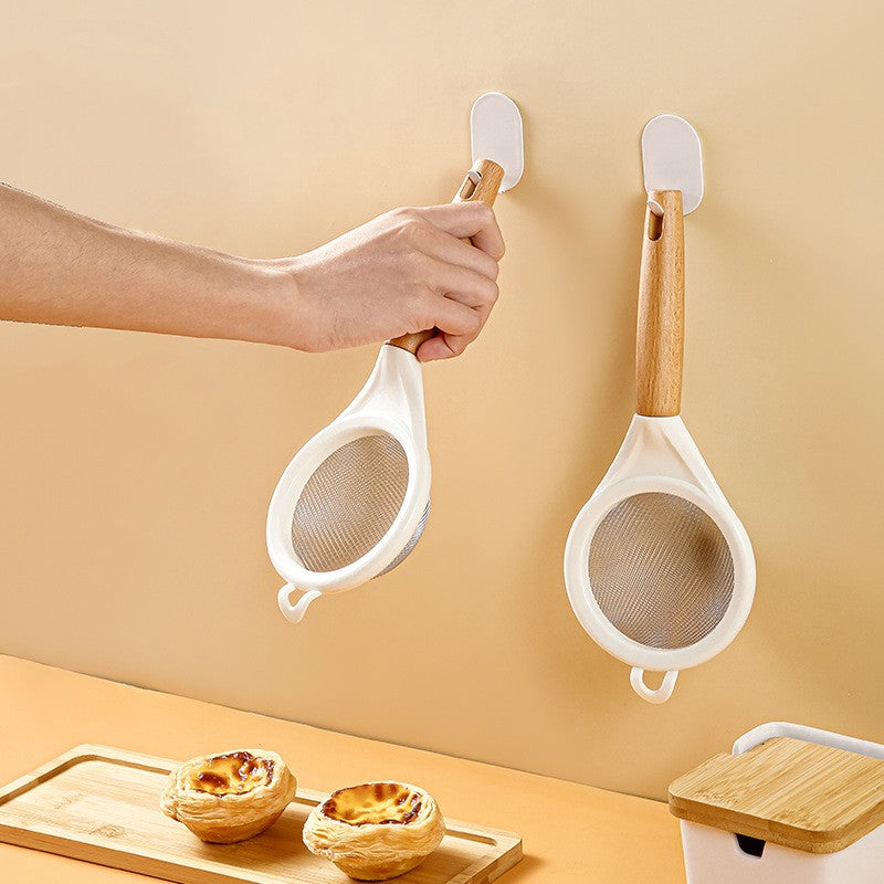 Strecuratoare, Mini Sita din Inox Silicon si Lemn, Vivimall, Sita pentru Bucatarie pentru Faina, Ceai si Alte Alimente, 25 x 10 cm Alb - vivimall.ro