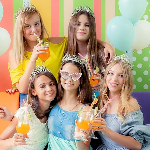 Ochelari Decorativi, Vivimall, Model Birthday Queen, cu Perle si Pietre, pentru Aniversari, din PC, 15.3 x 5.7 x 14.5 cm, Roz - vivimall.ro