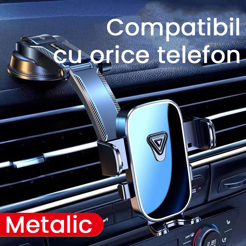 Suport Auto Multifunctional pentru Telefon, Flippy, Suport pentru Navigatie, Rotativ cu Ventuza, cu fixare Geam si Parbriz, 20 x 14 x 11 cm, Albastru oglinda - vivimall.ro