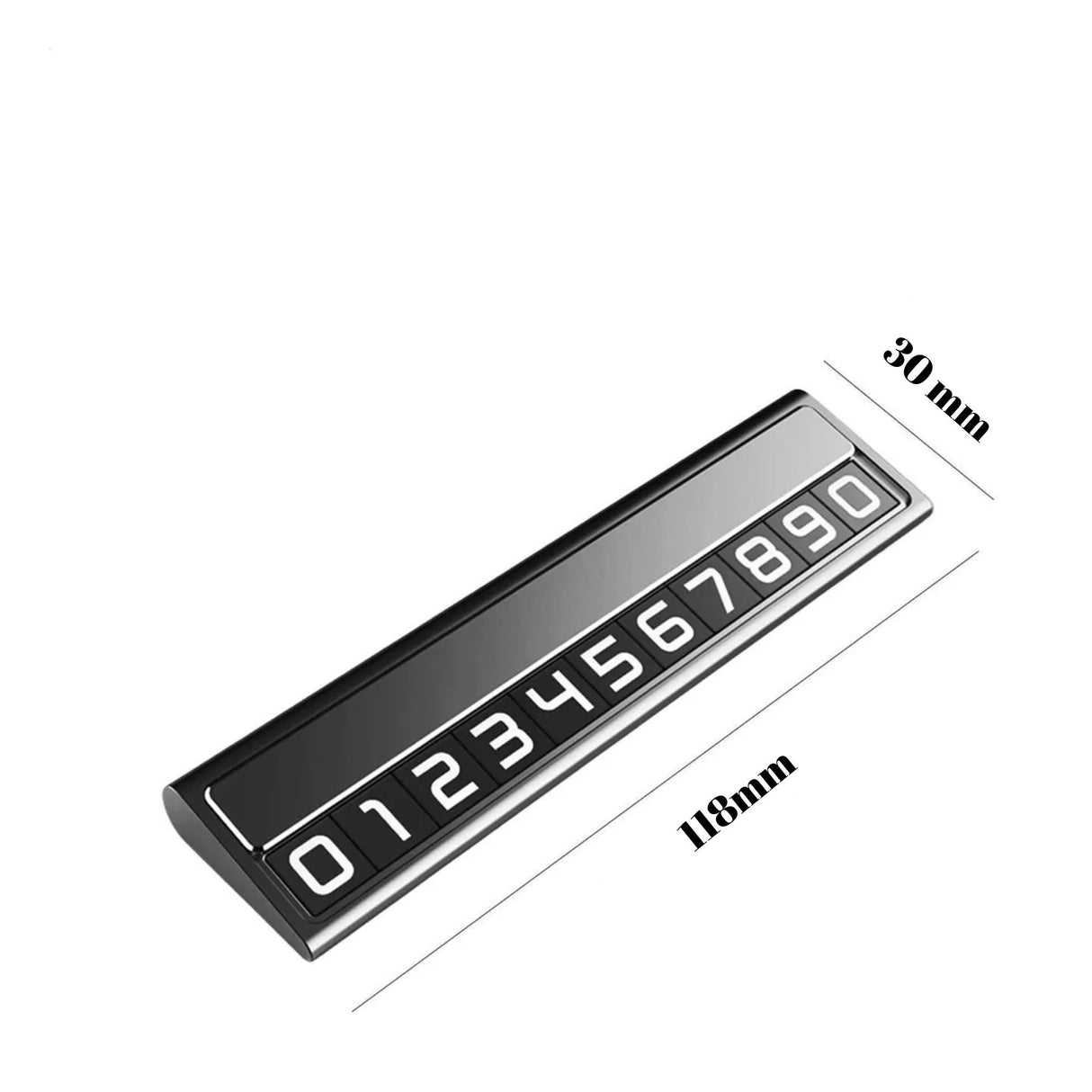 Suport Auto Numar Telefon Parcare, Flippy, Design Metalic cu Capac, Afisaj Ascuns Rabatabil, Cifre Magnetice Fluorescente, 11.8 x 3 x 1 cm, Negru