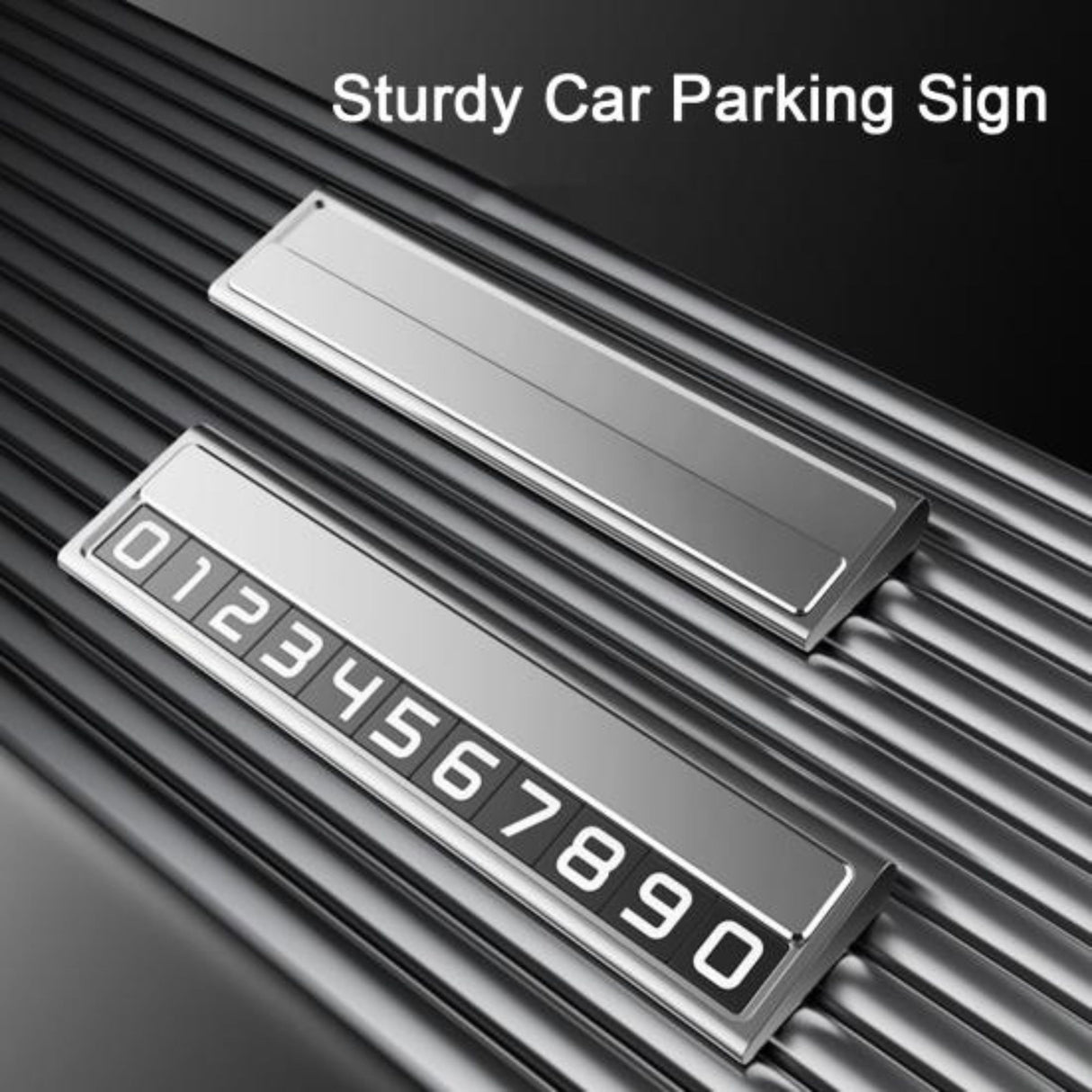Suport Auto Numar Telefon Parcare, Flippy, Design Metalic cu Capac, Afisaj Ascuns Rabatabil, Cifre Magnetice Fluorescente, 11.8 x 3 x 1 cm, Negru