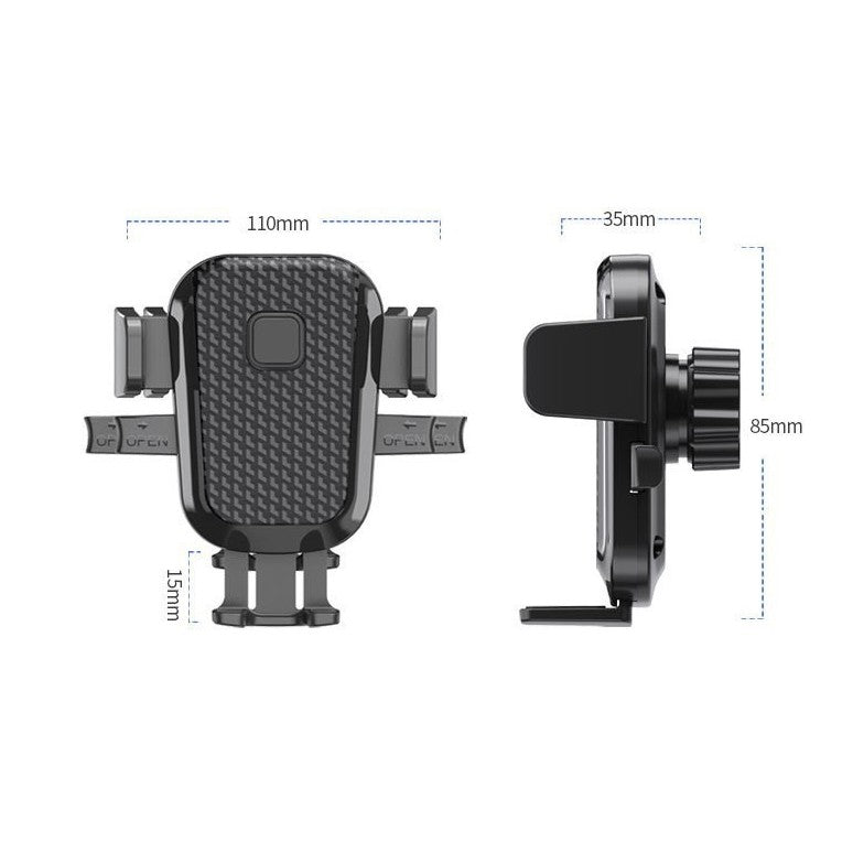 Suport Auto Telefon Flippy, Prindere Grila Ventilatie, Tija Fixare Reglabila, Rotativ 90 grade, Design Modern, Detalii Fine, Material Plastic si Silicon, 11 x 8.5 cm, Model 3, Negru - vivimall.ro