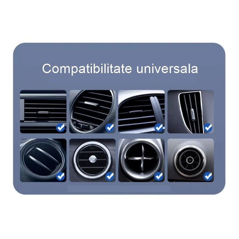 Suport Auto Telefon Flippy, Prindere Grila Ventilatie, Tija Fixare Reglabila, Rotativ 90 grade, Design Modern, Detalii Fine, Material Plastic si Silicon, 11 x 8.5 cm, Model 3, Negru - vivimall.ro