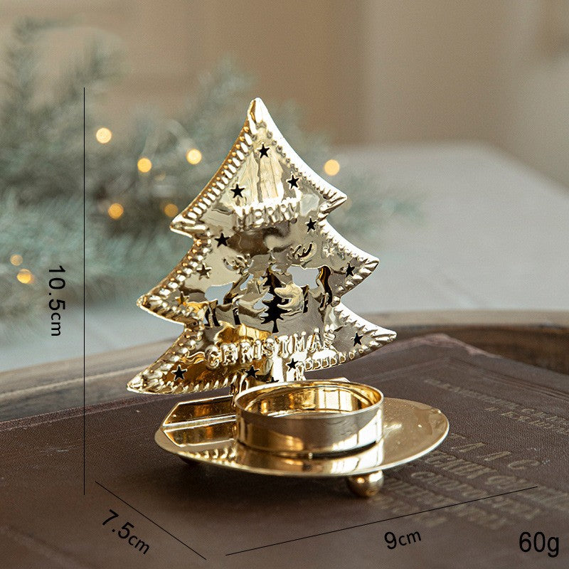 Suport Decorativ pentru Lumanare de Craciun, Flippy, Model Brad Auriu din Art Metal, pentru Masa fara Agatare, 10.5 x 9 x 7.5 cm, Auriu - vivimall.ro