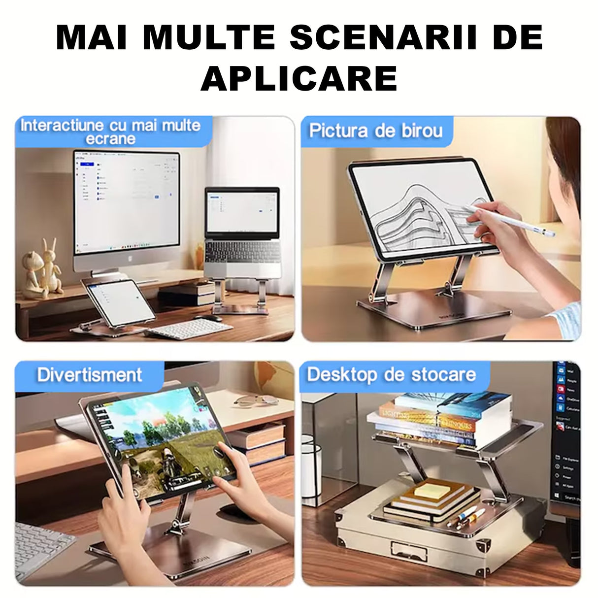 Stand Laptop si Tableta, Flippy, Suport Laptop Ergonomic, Pliabil, Ajustabil pe Inaltime, Portabil, Anti Alunecare, 27.7 x 27.7 x 5 cm, Gri - vivimall.ro