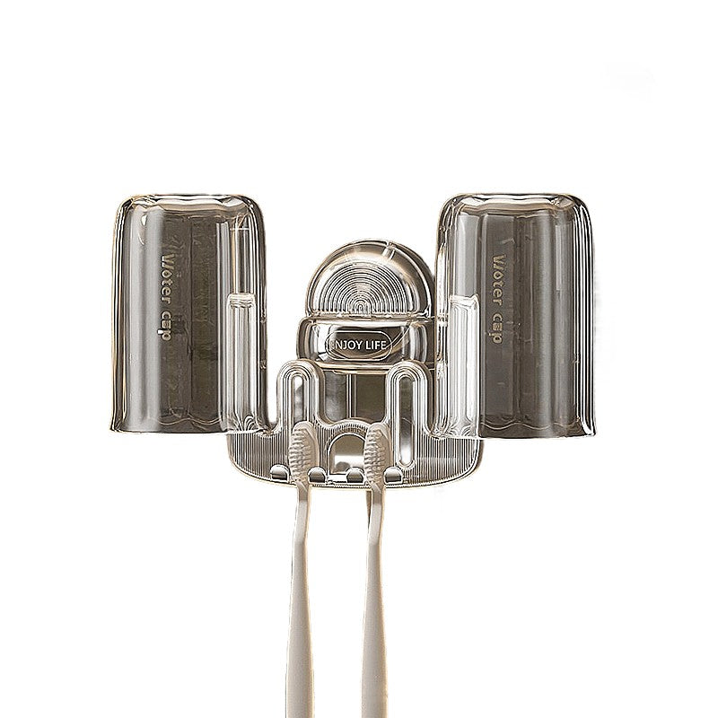 Suport Multifunctional Dublu, Pahar si Suport pentru Periuta de Dinti, Vivimall, Plastic, 11 cm x 11.5 cm, Transparent - vivimall.ro