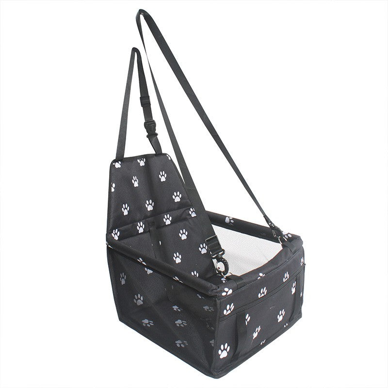 Suport pentru Animalele de Companie, Vivimall, pentru Masina, cu Prindere de Scaun si Centura de Siguranta, Negru cu Imprimeu, 40x32x42cm - vivimall.ro