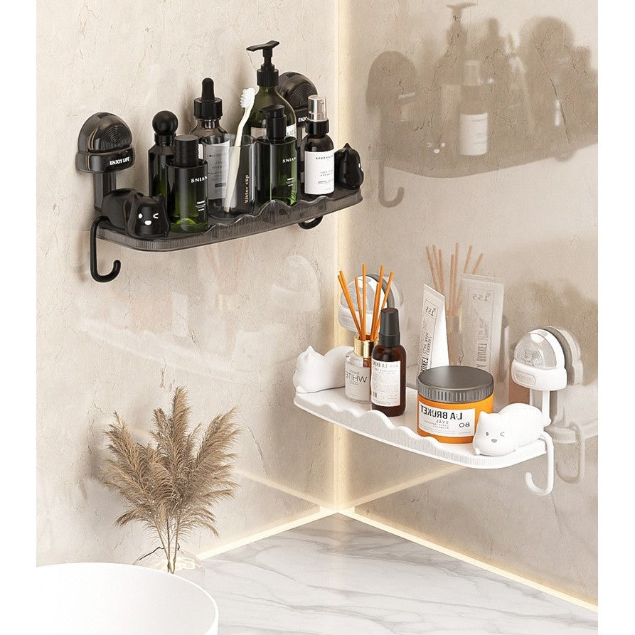 Suport pentru Baie, Vivimall, Montare pe Perete, Model Pisicute, ABS, Adeziv, Raft pentru Depozitare, 33.4x17.7 cm, Alb - vivimall.ro