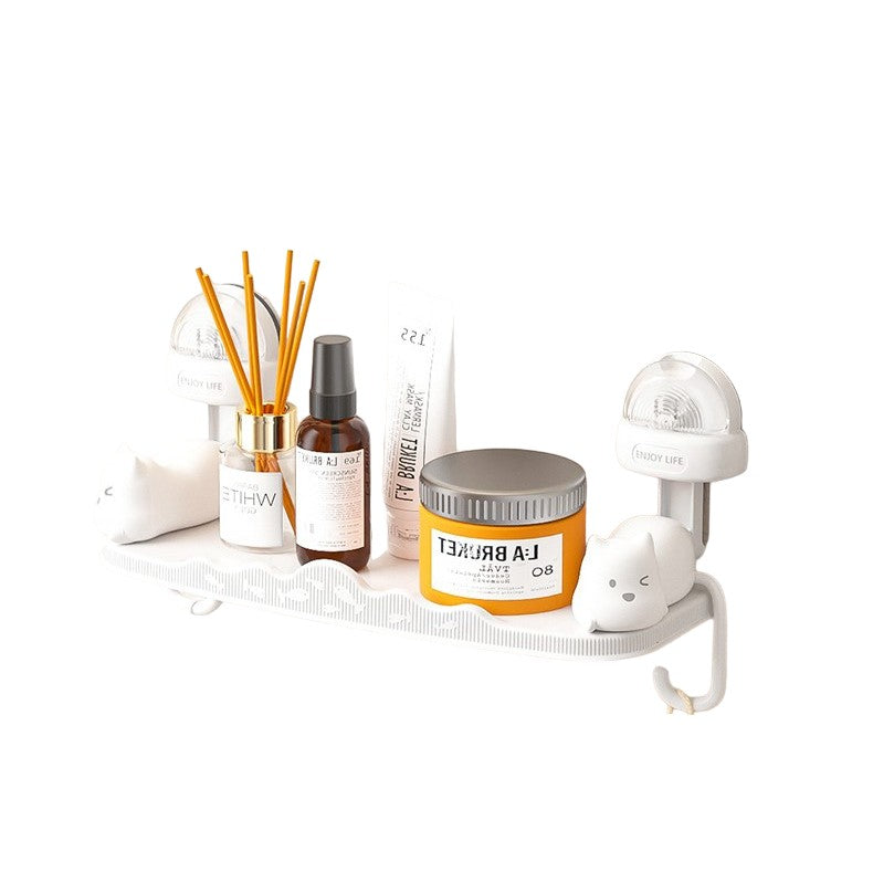 Suport pentru Baie, Vivimall, Montare pe Perete, Model Pisicute, ABS, Adeziv, Raft pentru Depozitare, 33.4x17.7 cm, Alb - vivimall.ro