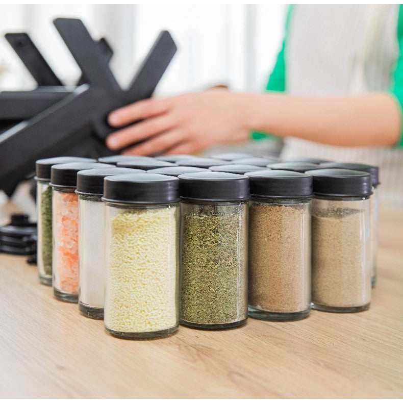 Suport Pentru Condimente Rotativ, Multifunctional, Pivotant 360A°, Portabil, Usor De Montat, 34X23 Cm, Abs/Sticla, Negru - vivimall.ro