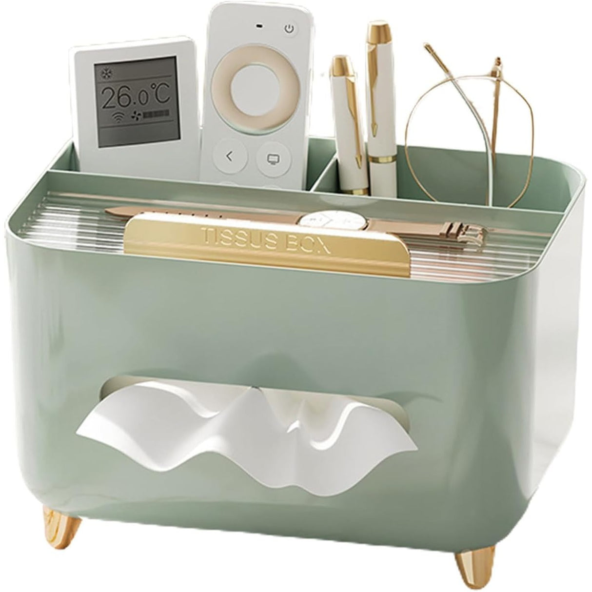 Suport pentru Servetele, Vivimall, Cutie Multifunctionala, Design Minimalist, ABS, cu Suport pentru Obiectele Personale, pentru Birou, 21x15x13 cm, Verde - vivimall.ro