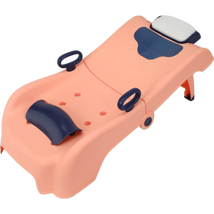 Suport Pliabil pentru Spalat Parul Vivimall, Pentru Copii, 0 - 16 ani, cu Picioare Antialunecare, Material Polipropilena, Suport Cap Reglabil, cu Manere, 82 x 40 x 28 cm, Roz pal - vivimall.ro