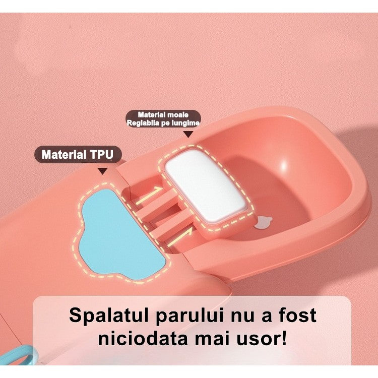 Suport Pliabil pentru Spalat Parul Vivimall, Pentru Copii, cu Scurgere, cu Picioare Antialunecare, Material Polipropilena, Suport Cap Reglabil, cu Manere, 110 x 35 x 21 cm, Roz - vivimall.ro