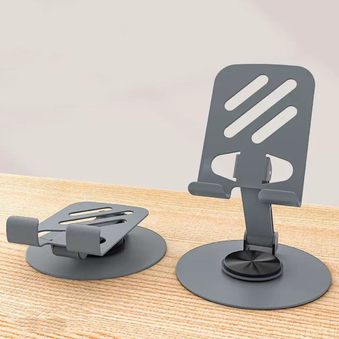 Suport rotativ pentru telefon, Flippy, Complet Metalic, Pliabil, Design Modern pentru Desktop, Multifunctional, Compatibil cu Tableta, 10.5 x 9 x 9 cm, 80 g, Gri - vivimall.ro