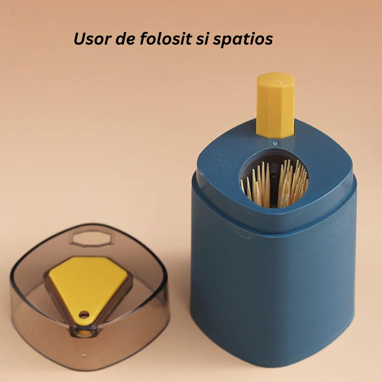 Suport Scobitori, Vivimall, Automat, cu Buton si Capac, din PP, 9.5x6 cm, Albastru - vivimall.ro