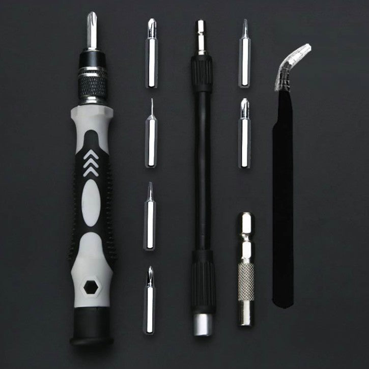 Surubelnite pentru Reparea Telefoanelor, Flippy, Set 115-in-1 Cromate, Demontarea Repararea Ceasurilor, Electronicelor Mici, Maner detalii Albe, 18 x 11 x 6 cm, Negru