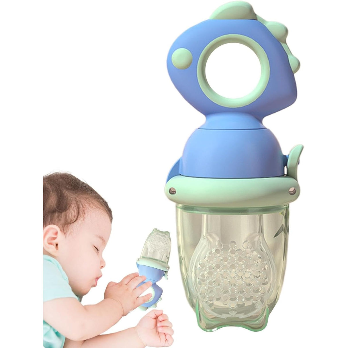 Suzeta pentru Fructe, Vivimall, pentru Bebelusi, din Silicon Alimentar, +4 Luni, 2 mm Grosime Gauri Tetina, 12.4 x 5.1 x 4.7 cm, Albastru - vivimall.ro