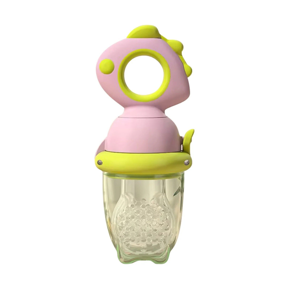 Suzeta pentru Fructe, Vivimall, pentru Bebelusi, din Silicon Alimentar, +4 Luni, 2 mm Grosime Gauri Tetina, 12.4 x 5.1 x 4.7 cm, Roz/Verde - vivimall.ro