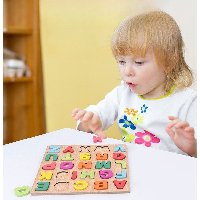Дървена дъска Монтесори, азбука за ранно образование, 26 дървени букви, +18 месеца, боя на водна основа