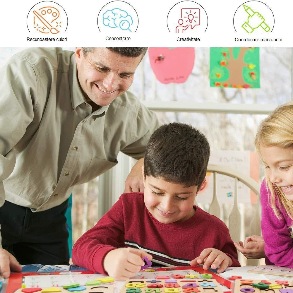 Дървена дъска Монтесори, с числа за ранно образование, 25 дървени части, +18 месеца, боя на водна основа