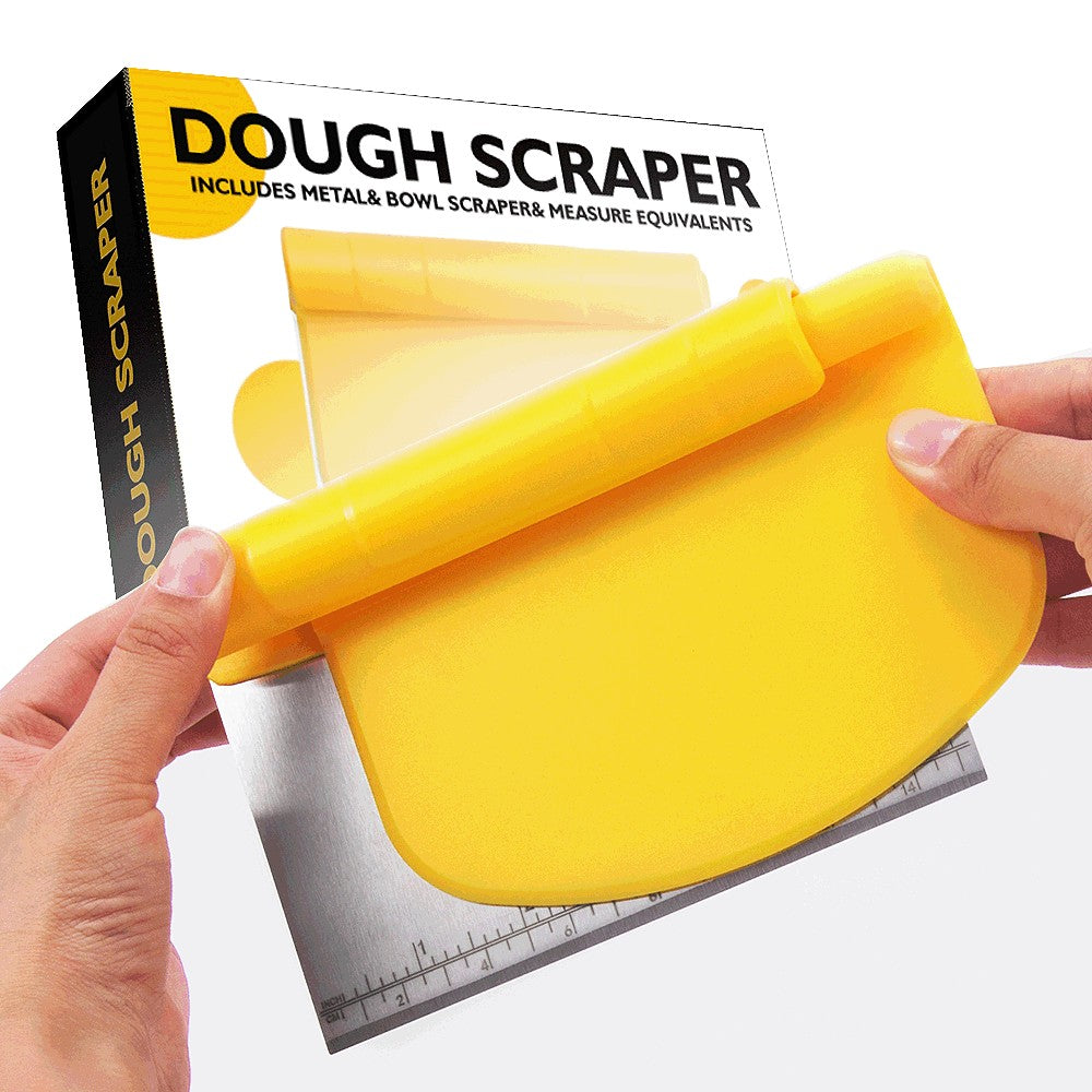 Taietor aluat 15 x 10.5 cm Vivimall, 2 in 1, lama otel inoxidabil, maner din ABS, gradat, paleta plastic, galben - vivimall.ro