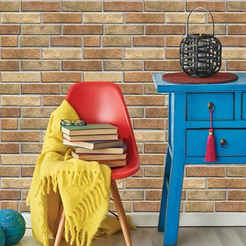 Set 10 x Placi Tapet Autocolant 3D cu Imitatie de Caramida de Piatra, pentru Perete Bucatarie Sufragerie, Usor de Curatat, Rezistent la Apa, Autoadeziv, 30x30 cm, Maro - vivimall.ro