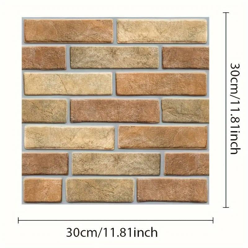 Set 10 x Placi Tapet Autocolant 3D cu Imitatie de Caramida de Piatra, pentru Perete Bucatarie Sufragerie, Usor de Curatat, Rezistent la Apa, Autoadeziv, 30x30 cm, Maro - vivimall.ro