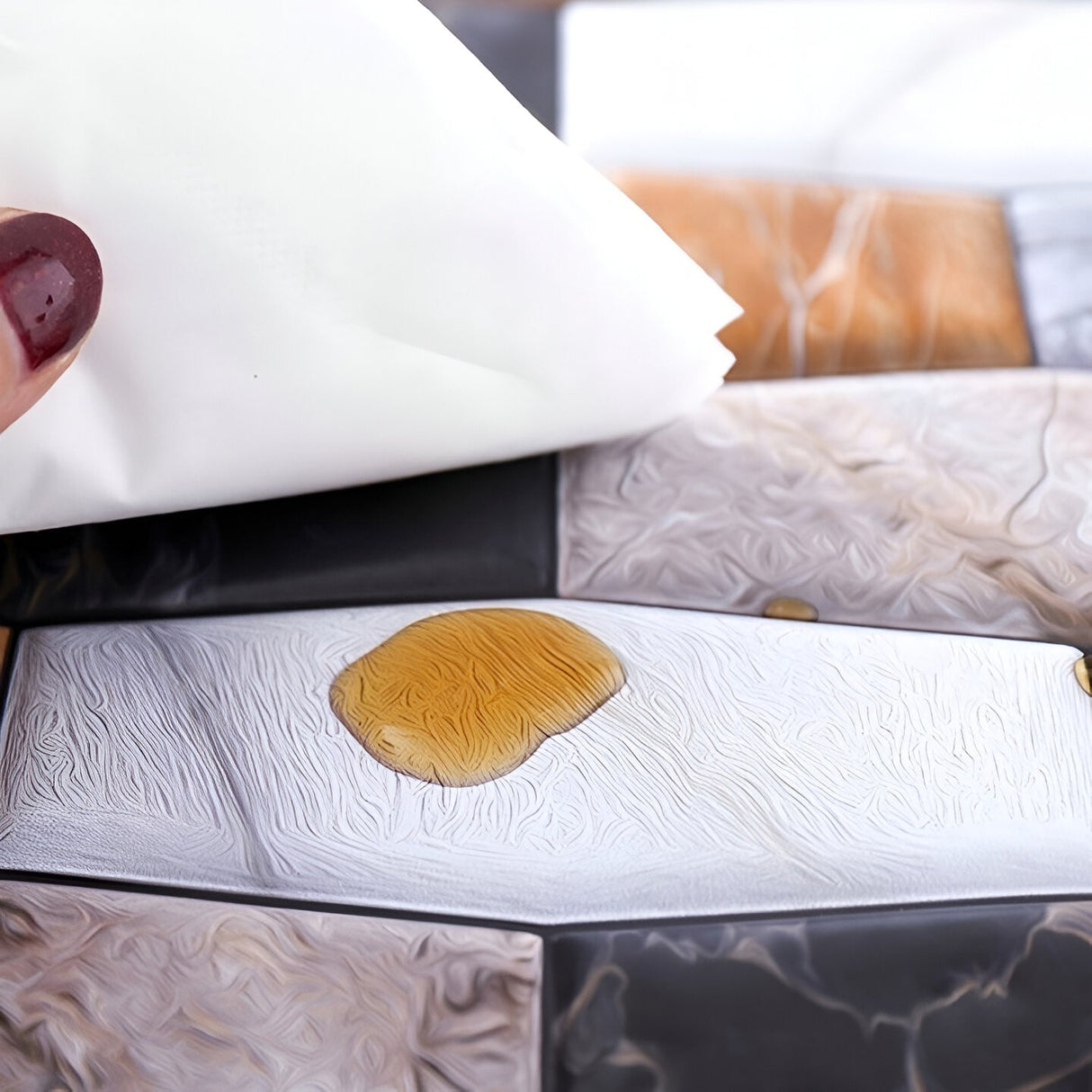 Set 10 x Placi Tapet Autocolant 3D cu Imitatie de Marmura Asimetrica, pentru Perete Bucatarie Sufragerie, Usor de Curatat, Rezistent la Apa, Autoadeziv, 30x30 cm, Maro Gri Negru - vivimall.ro