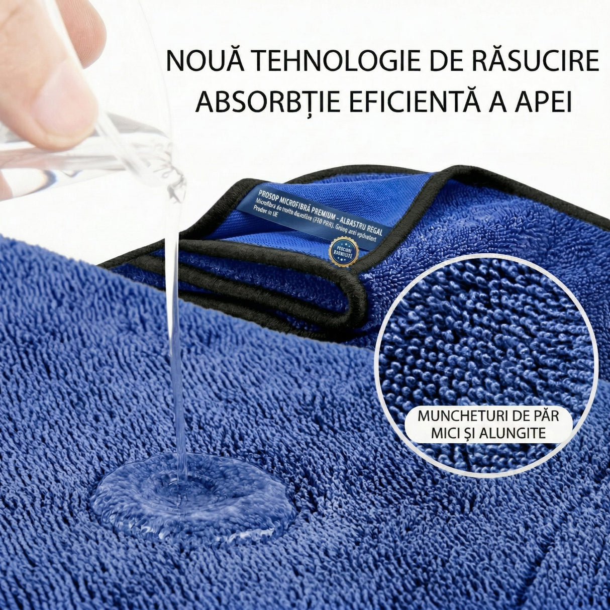 Prosop Uscare Auto, Flippy, 600 GSM, Microfibra Premium, Ultra Absorbant, Fara Urme, 90x70 cm, Albastru Inchis - vivimall.ro