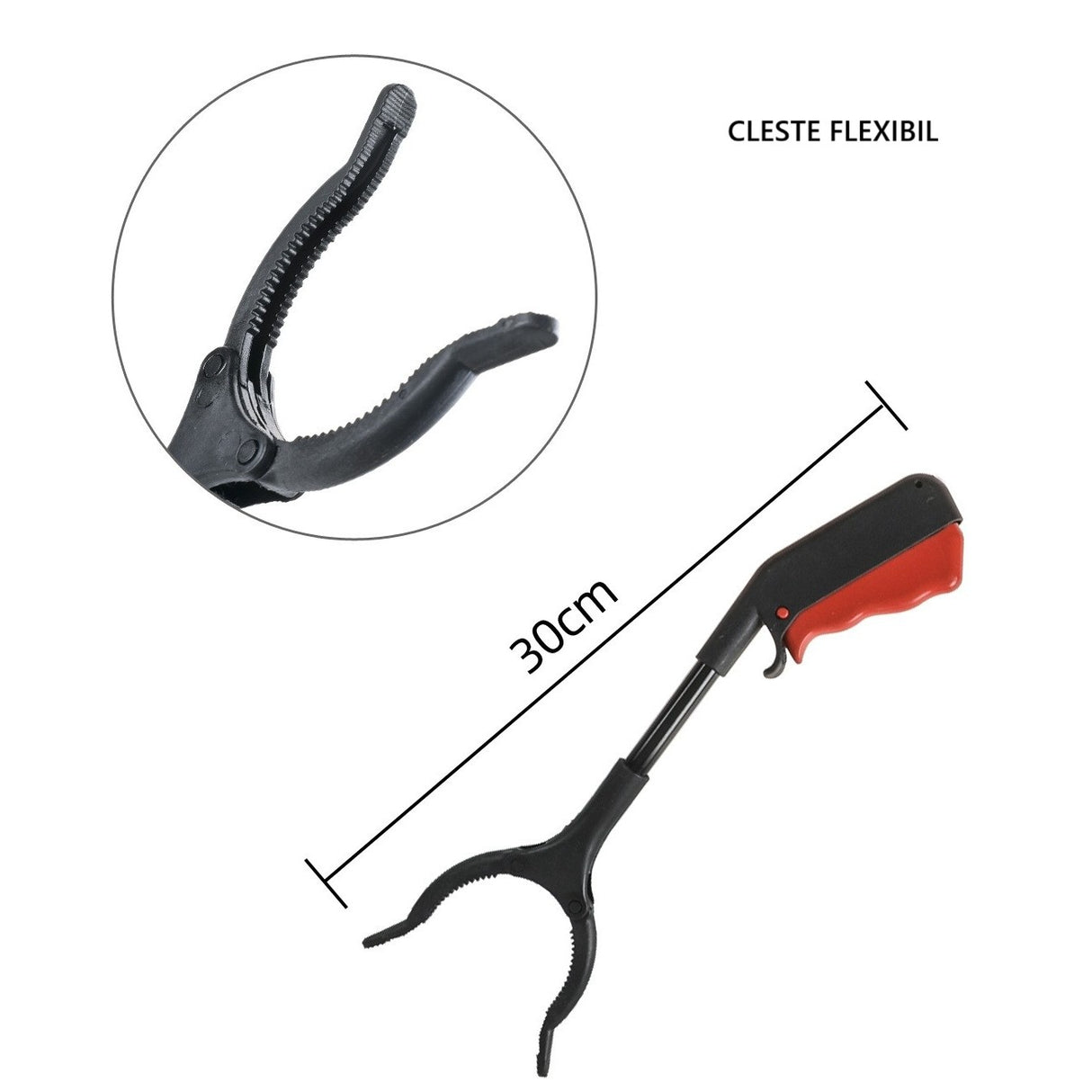 Cleste pentru Colectarea Deseurilor, Flippy, din Metal si Plastic, 30 cm, Fara Maini Murdare, Negru/Rosu - vivimall.ro