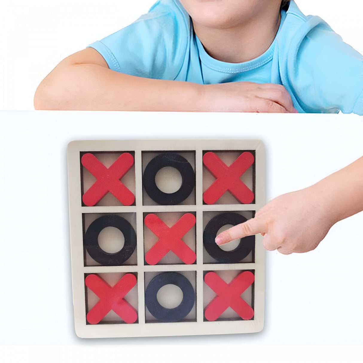 Jucarie Montessori Tic Tac Toe, Vivimall, Educativa, Interactiva, din lemn, X si O, 9 Piese, 14.3x14.3 cm, Negru Rosu - vivimall.ro