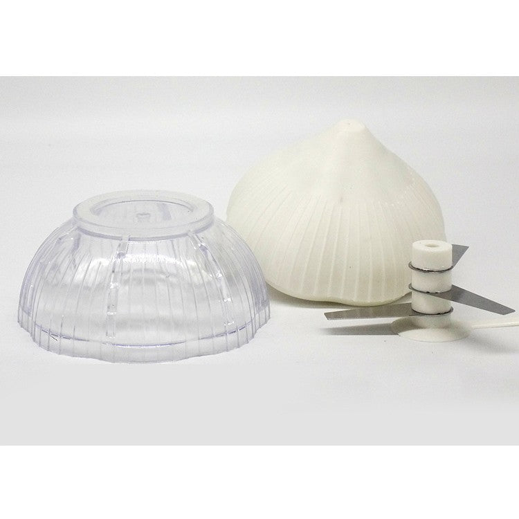 Tocator manual pentru usturoi, in forma de usturoi, cutite rezistente, utilizare prin apasare, material ABS si inox, 9.5x9.5x9.3 cm, alb - vivimall.ro