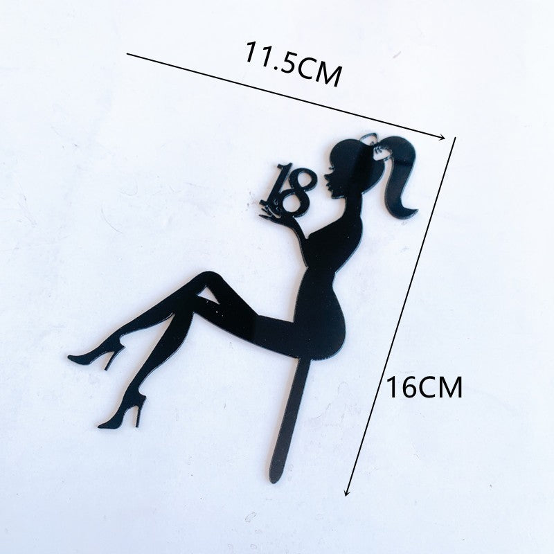 Decoratiune Topper pentru Tort, Vivimall, Model Fata 18 Ani, Dimensiuni 16x11.5 cm, Tematica Majorat, Negru - vivimall.ro