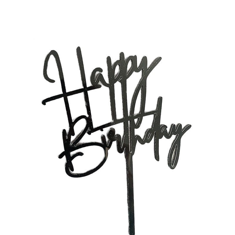 Decoratiune Topper pentru Tort, Vivimall, Model Happy Birthday, Tematica Aniversare, 10 cm, Negru - vivimall.ro