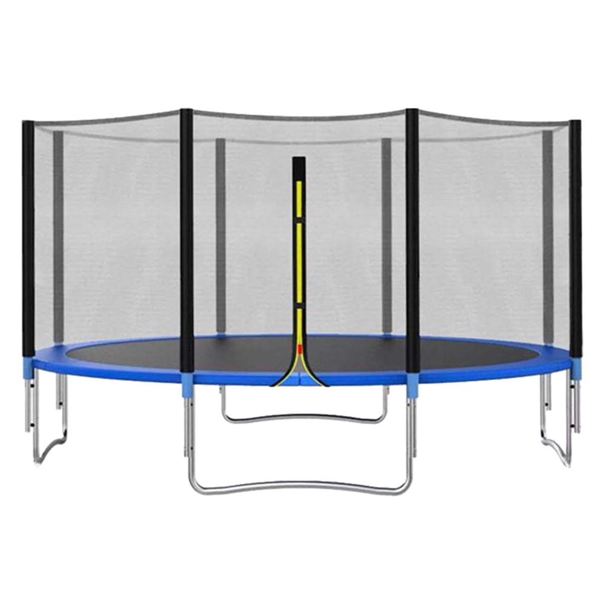 Trambulina pentru Copii, Flippy, Gradina si Exterior, Plasa de Protectie, Scara de Acces, Susutinere din Otel Galvanizat, Capacitate 8-9 Persoane, Pana la 450 kg, 4.28 x 2.6 m, Albastru/Negru - vivimall.ro