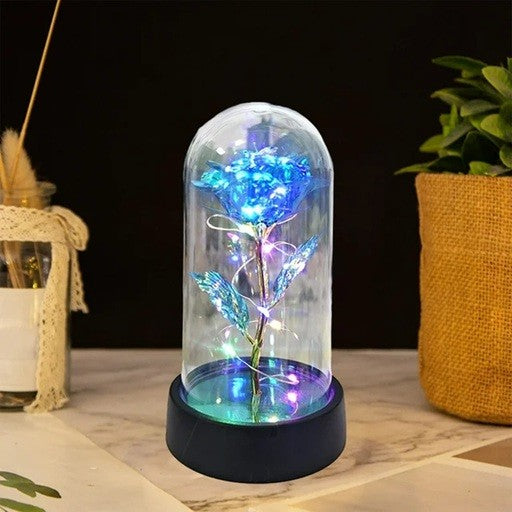 Trandafir in Cupola, Vivimall, cu Lumina Led Multicolora, Baterii, 8.5 x 15 cm, Albastru - vivimall.ro