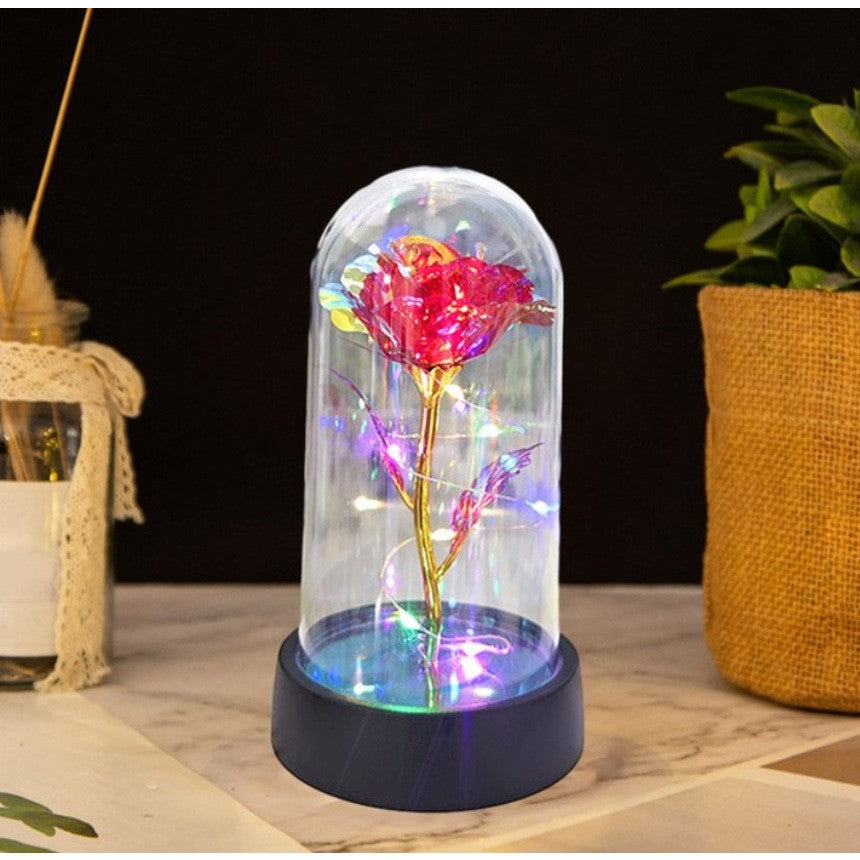 Trandafir in Cupola, Vivimall, cu Lumina Led Multicolora, Baterii, 8.5 x 15 cm, Rosu - vivimall.ro