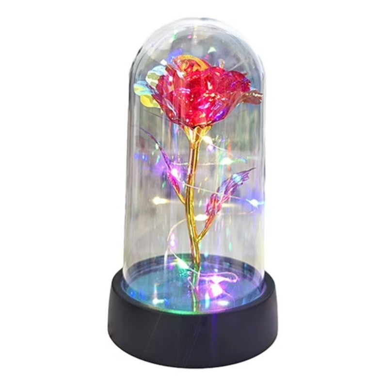 Trandafir in Cupola, Vivimall, cu Lumina Led Multicolora, Baterii, 8.5 x 15 cm, Rosu - vivimall.ro