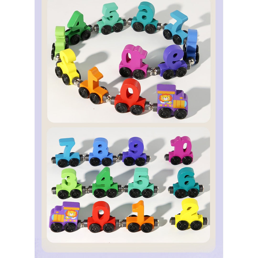 Trenulet Magnetic, Flippy, din Lemn, Model Cifre, 62 cm, +3 Ani, Jucarie de Asamblat, Multicolor - vivimall.ro