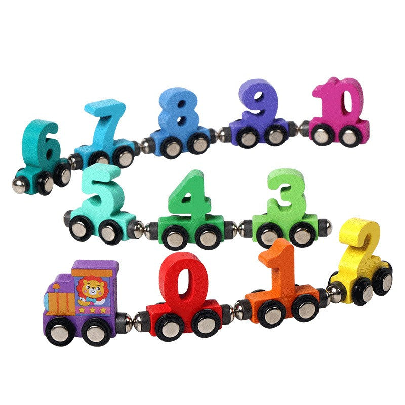 Trenulet Magnetic, Flippy, din Lemn, Model Cifre, 62 cm, +3 Ani, Jucarie de Asamblat, Multicolor - vivimall.ro