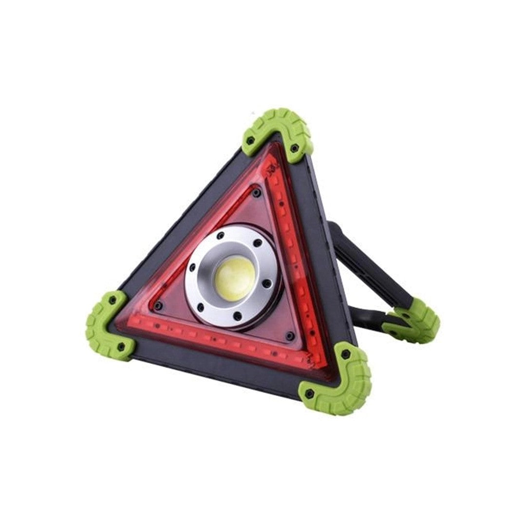 Triunghi Multifunctional de Avertizare, Vivimall, Lanterna LED, Impermeabil IP65, 800 lm, 2 x AA, Functie Incarcare Telefon, USB si Micro USB, COB 33, Verde - vivimall.ro