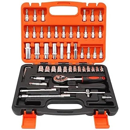 Trusa Chei Tubulare, Set 53 de Piese, Flippy, Surubelnita, Clichet, Tubulare, Imbus, Prelungitor, 27 x 20 x 5.5 cm, 1.5 kg, Cutie Rosu - vivimall.ro