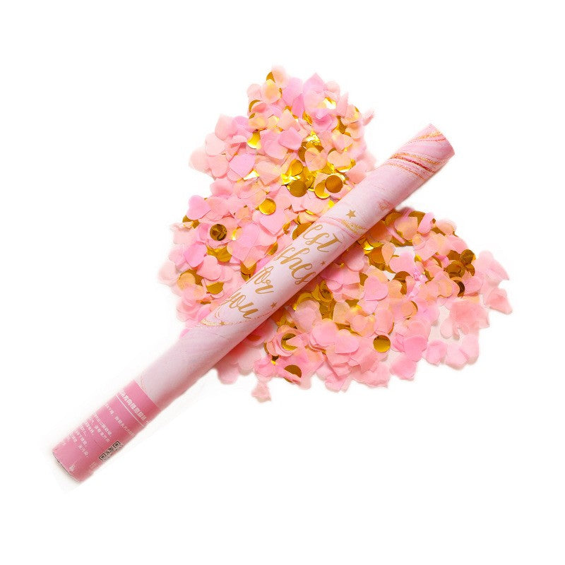 Tun Confetti, Vivimall, Best Wishes, Confetti Inimioare si Paiete, 60 x 5 cm, Roz Auriu - vivimall.ro