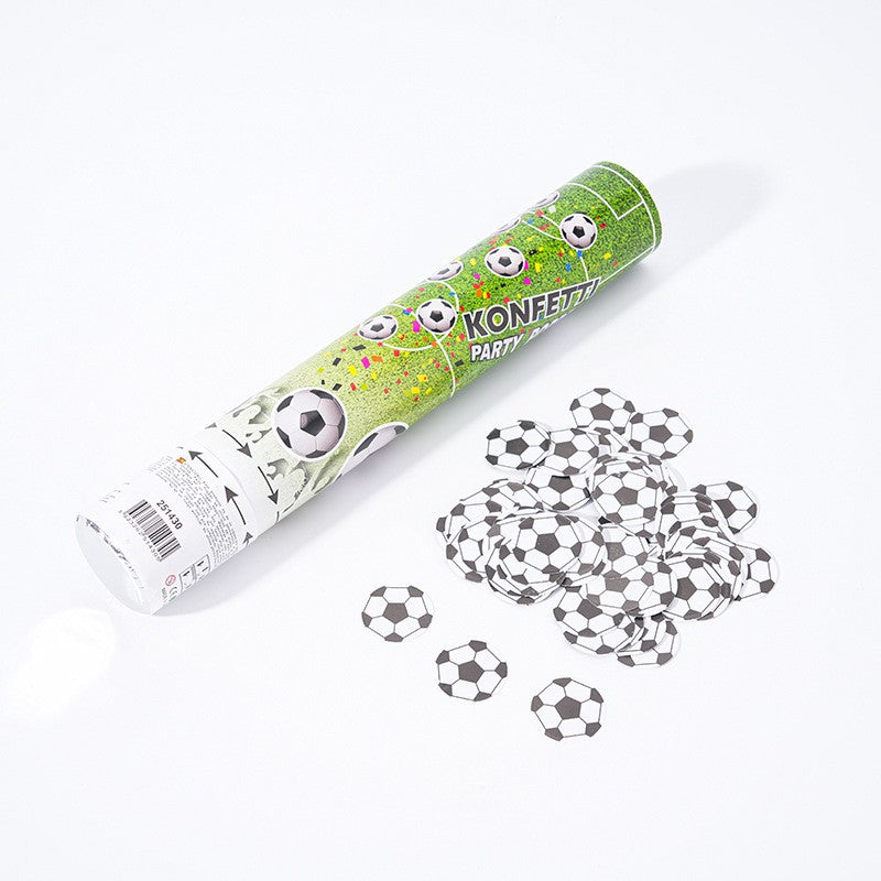 Tun Confetti, Vivimall, Model Mingi de Fotbal, 40 cm, Ambalaj din Carton, Eliberare prin Rasucire, Alb Negru - vivimall.ro