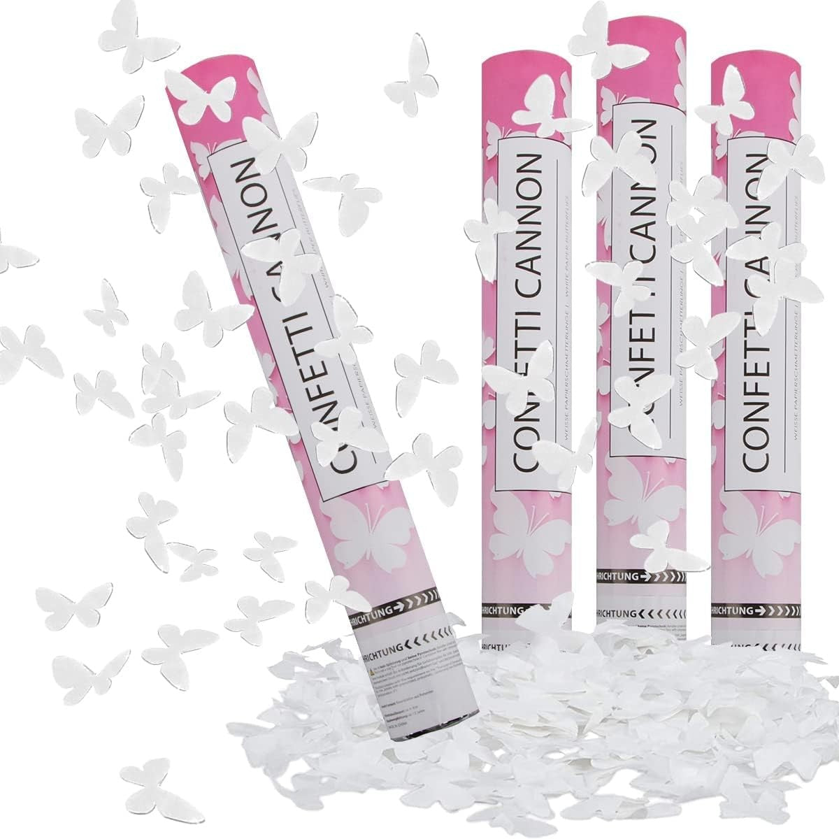 Tun de Confetti, Vivimall, Confetti Cannon 40 cm, Model Fluturi din Hartie, Alb - vivimall.ro